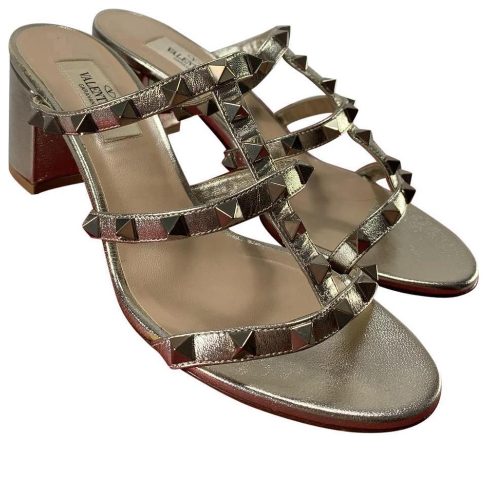 Light Gold Classic 60mm Rockstud Cage Heel Sandals Brwon D794